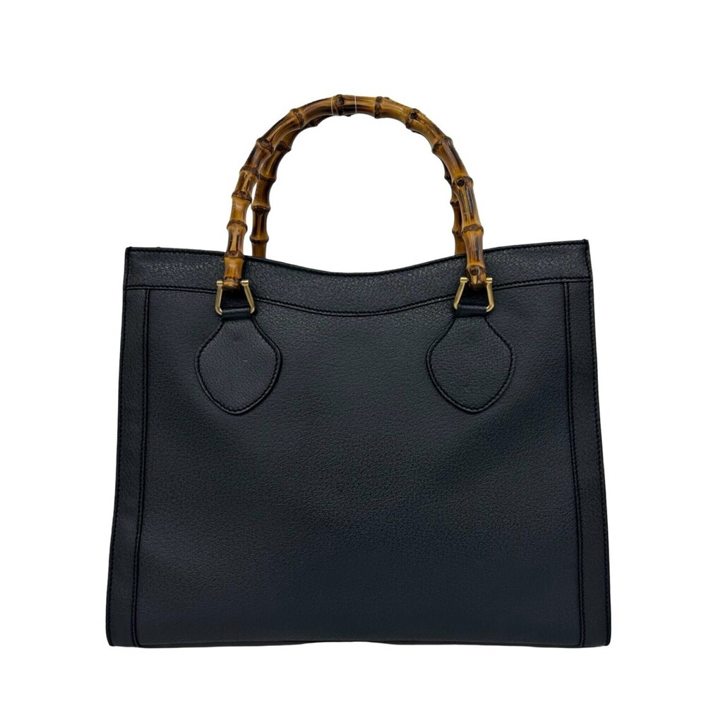 GUCCI Vintage Bamboo Leather Handbag/Tote Bag (Navy Blue) - Item No. 32193